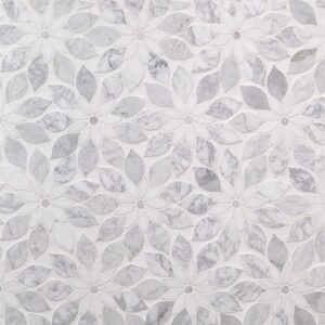 MJ-RAIN-FLOWER-WHITE-CARRARA, WHITE THASSOS WITH-WHITE-CARRARA-DOT-flooringworldonline.com